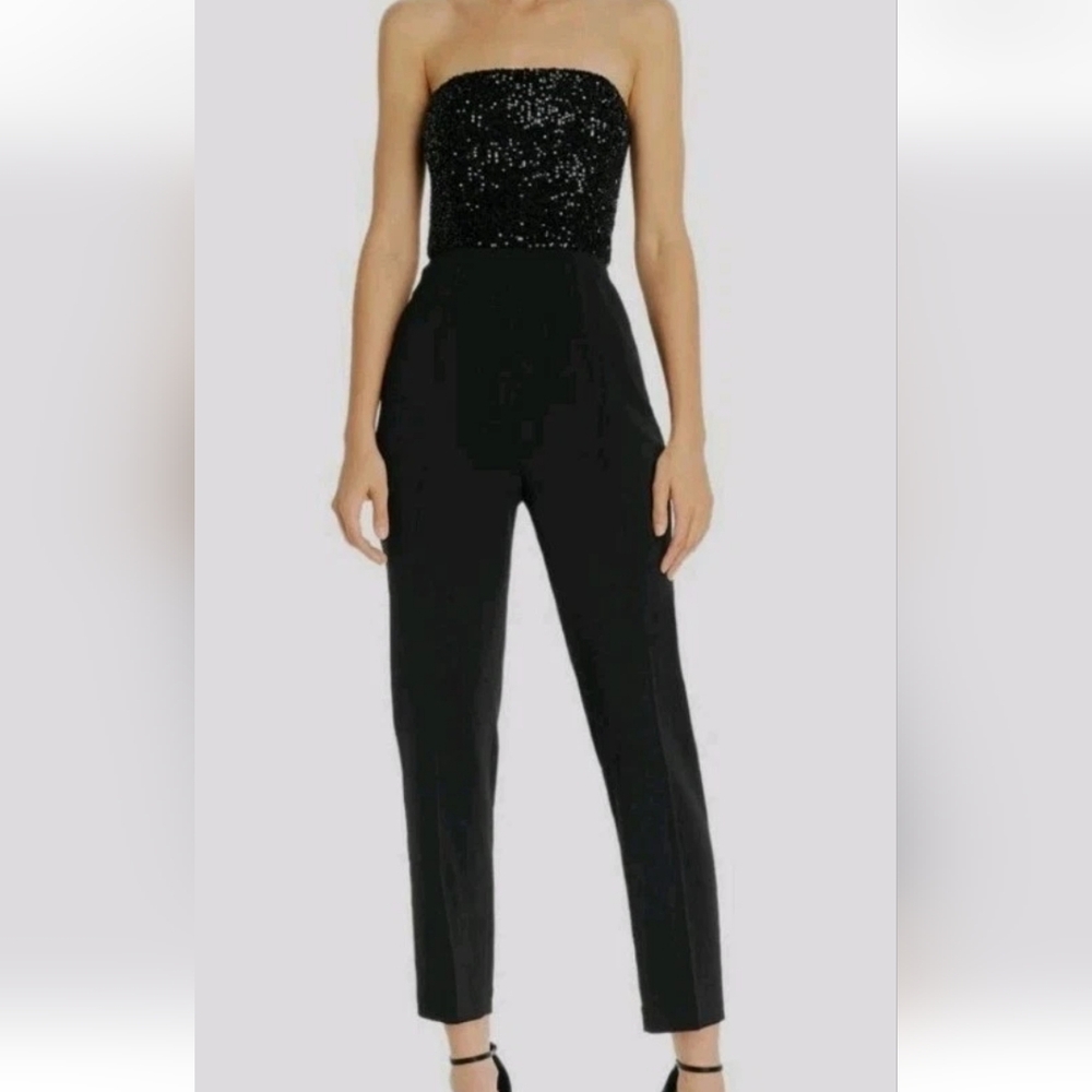 Jay Godfrey Sequin Black Strapless Top Jumpsuit Women's Size 10 Formal Party